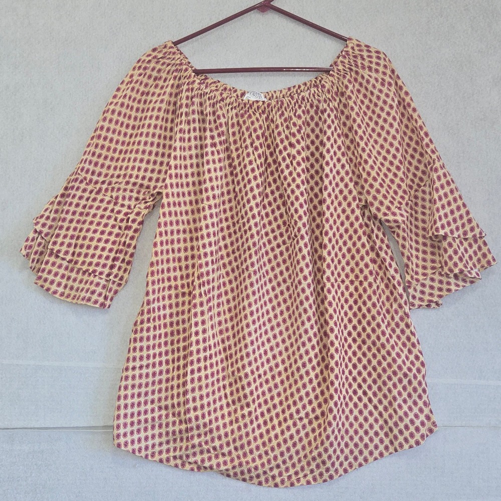 Lascana for Venus Womens Large Boho Off Shoulder Ruffle Bell Sleeve Blouse